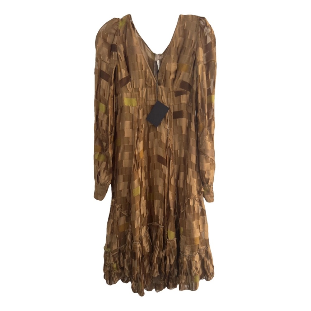 NEW PRADA Brown Tan and Silk Dress Size 44 silk overlay design